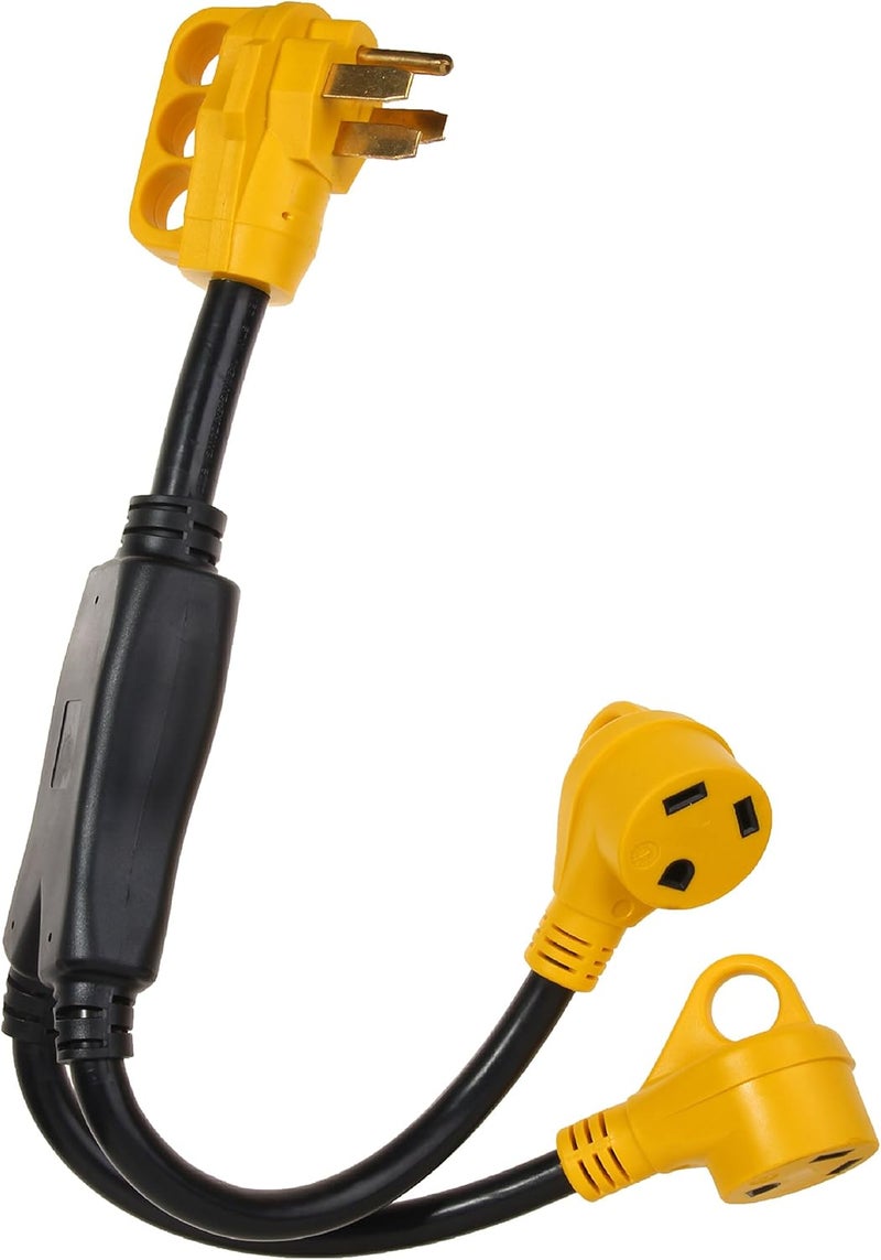 CAMPELIFY RV Power Adapter Cord-50A Male to (2) 30A Female 2.5 Feet with Handle (CR50302) - Image 1